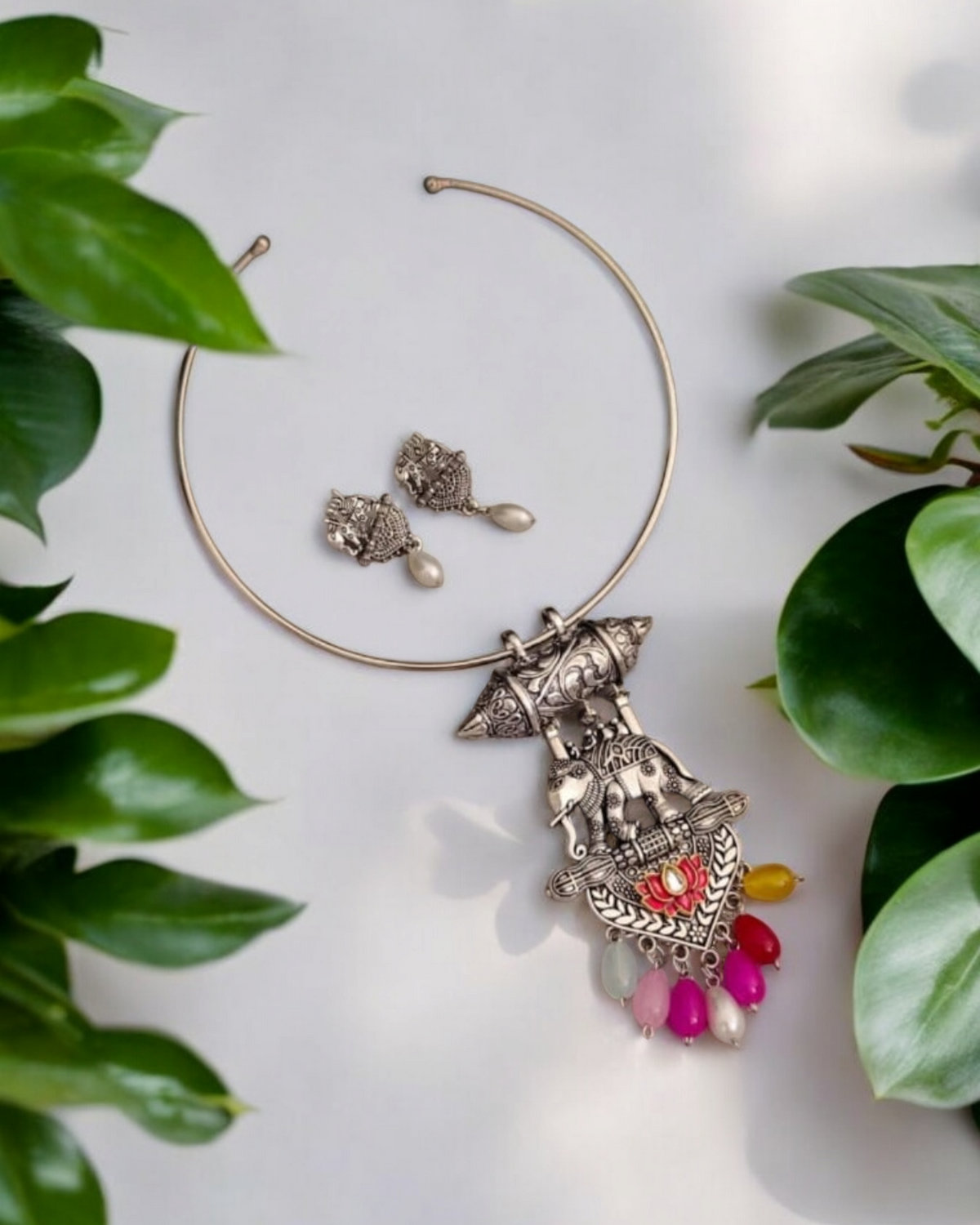 Traditional Oxidized Hasli Necklace & Earrings Set
