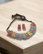 Multicolor Oxidized Necklace & Earrings Set