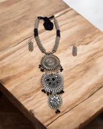 Black Pearl Oxidized Long Necklace & Earrings