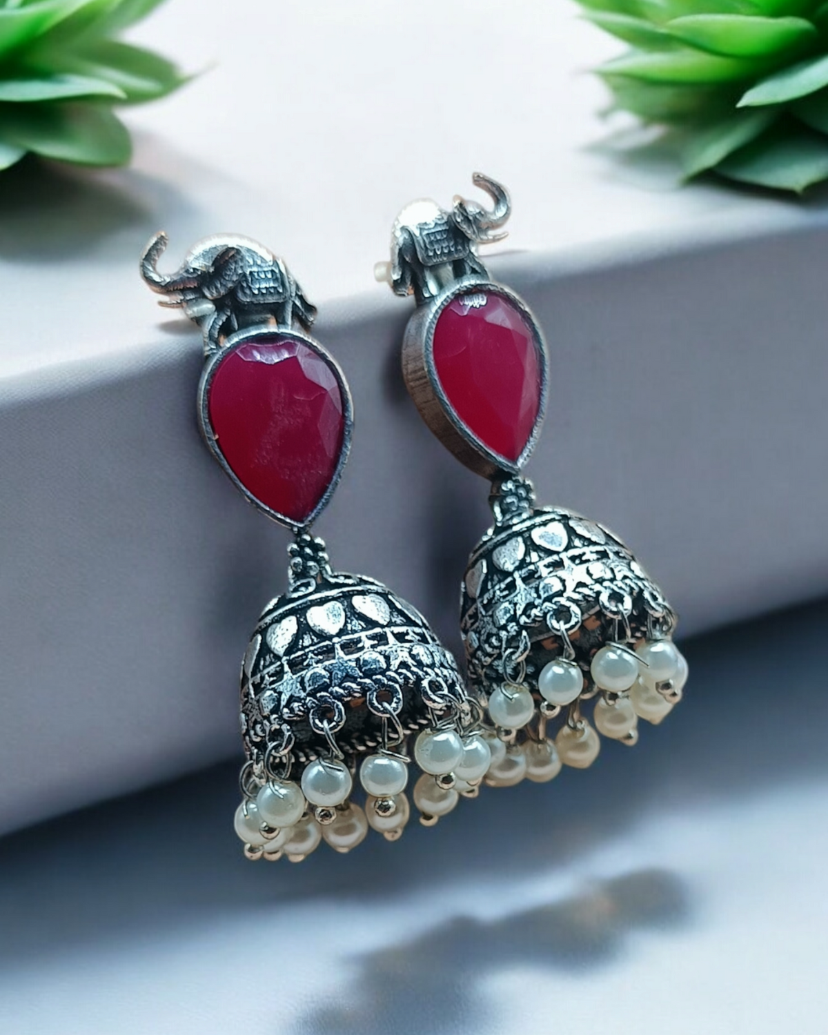 Oxidized Gemstone Jhumkas for Ethnic Wear