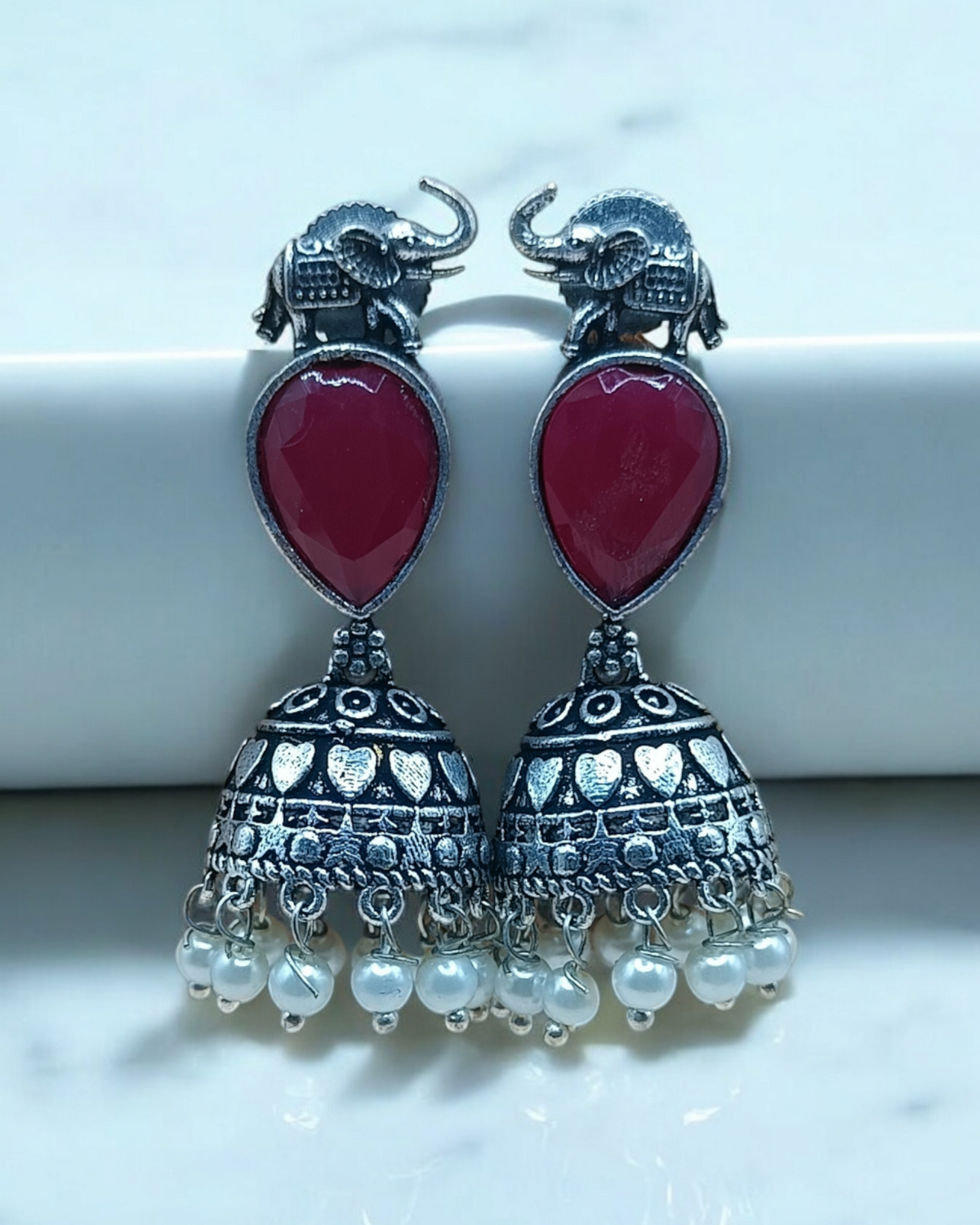 Oxidized Gemstone Jhumkas for Ethnic Wear