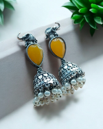 Oxidized Gemstone Jhumkas for Ethnic Wear