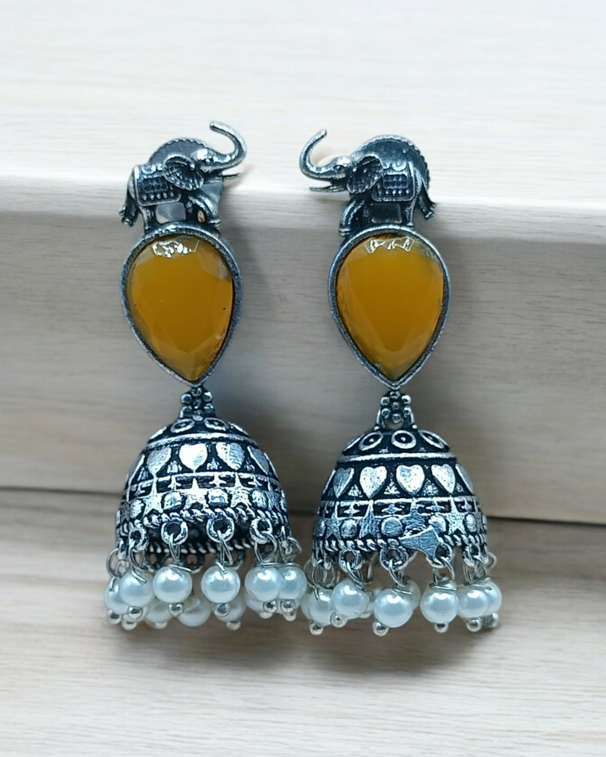 Oxidized Gemstone Jhumkas for Ethnic Wear