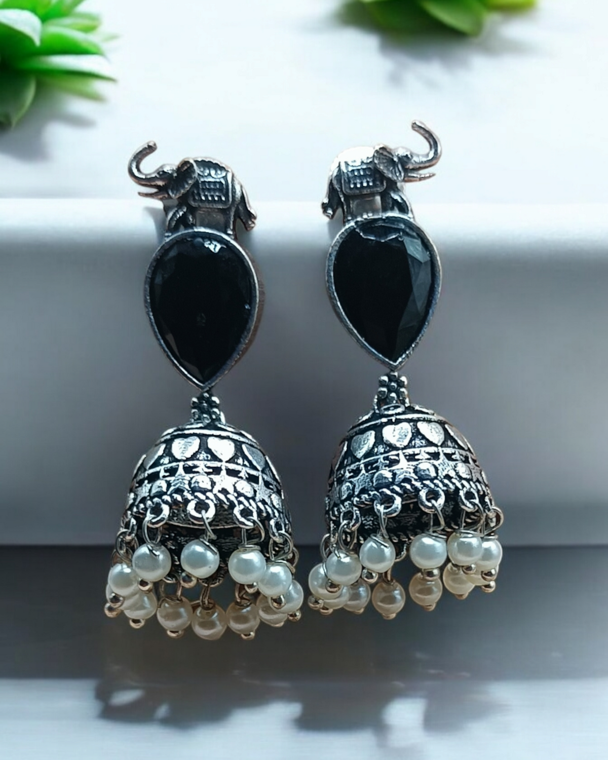 Oxidized Gemstone Jhumkas for Ethnic Wear