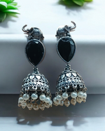 Oxidized Gemstone Jhumkas for Ethnic Wear