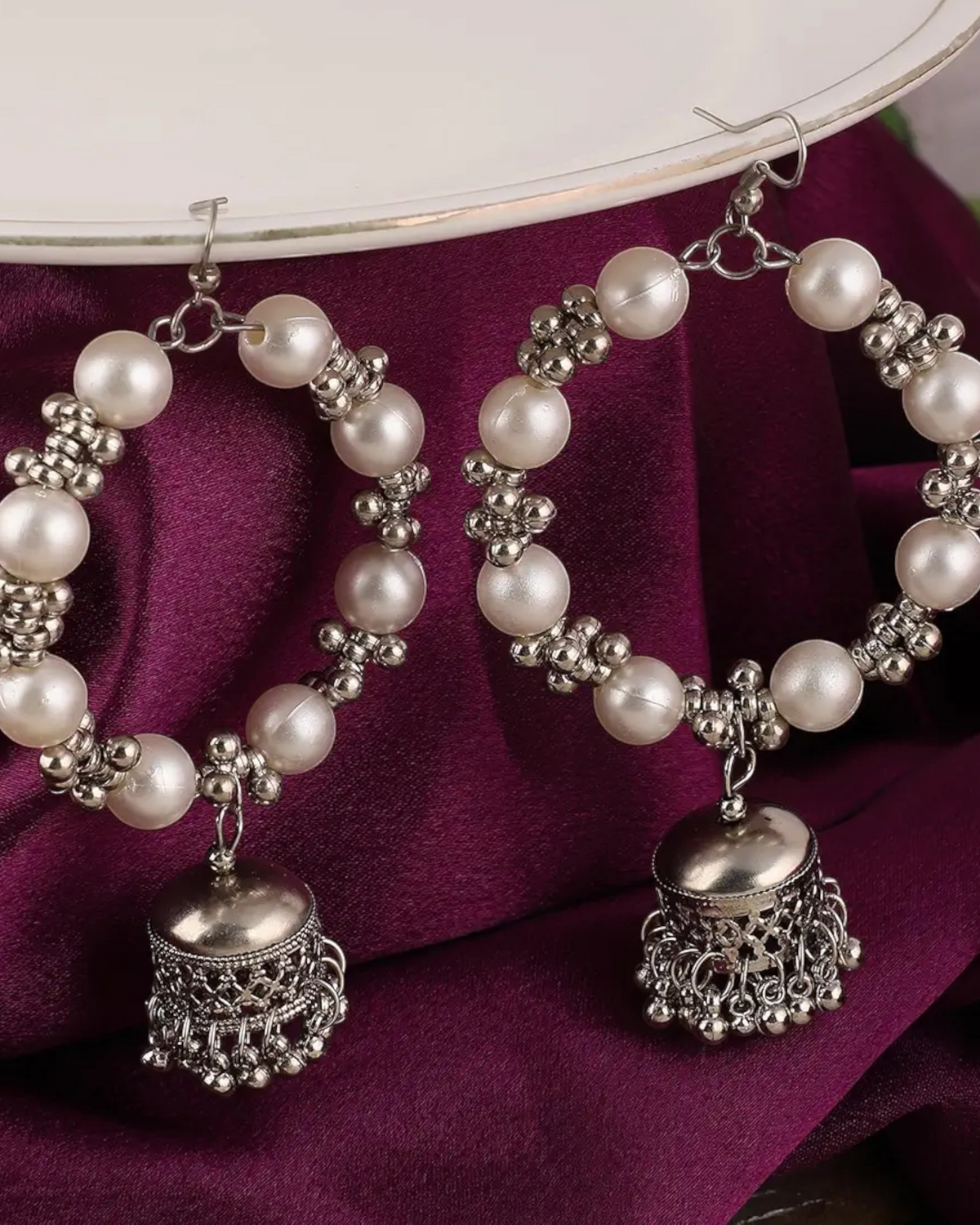 Long Oxidized Pearl Earrings for Party Wear