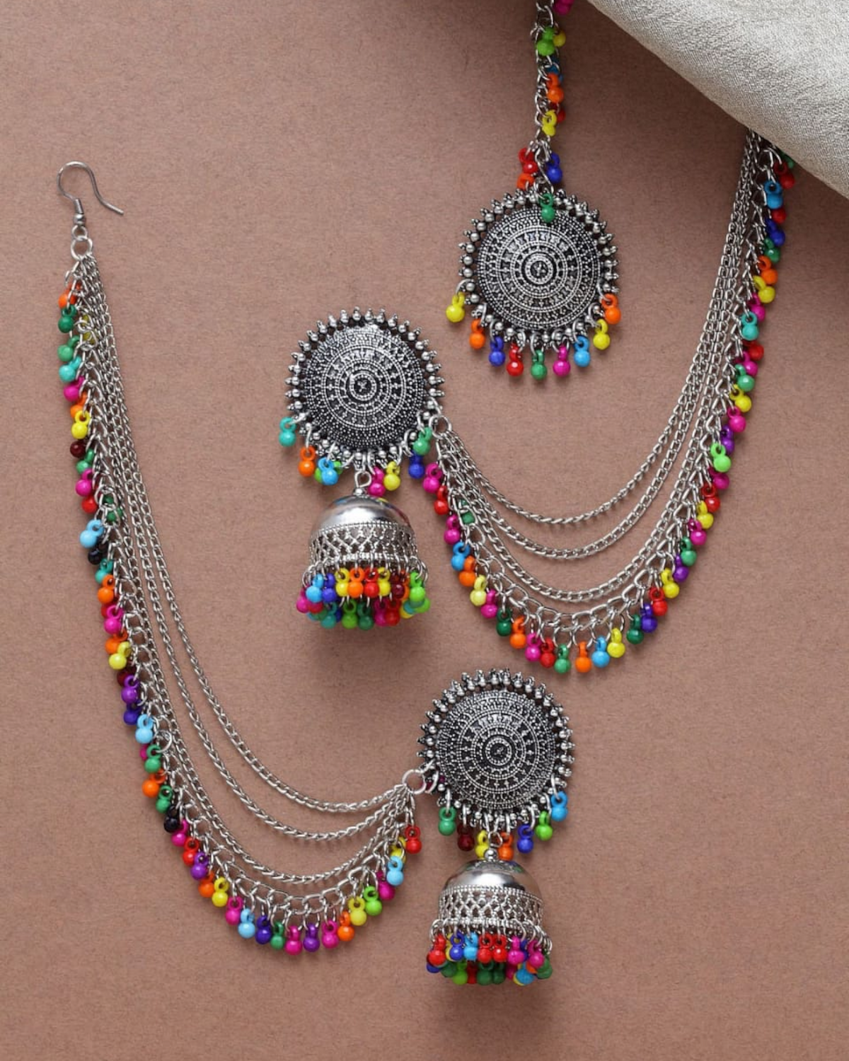 Kashmiri Jhumka Earrings with Maangtikka