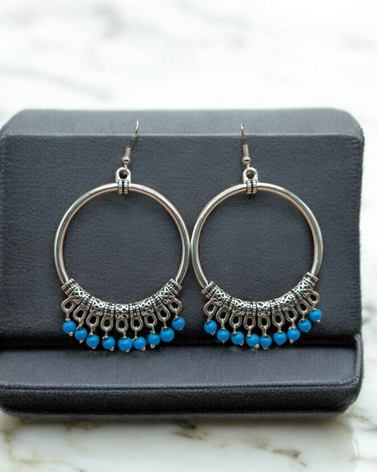 Oxidized Round Pearl Dangler Earrings