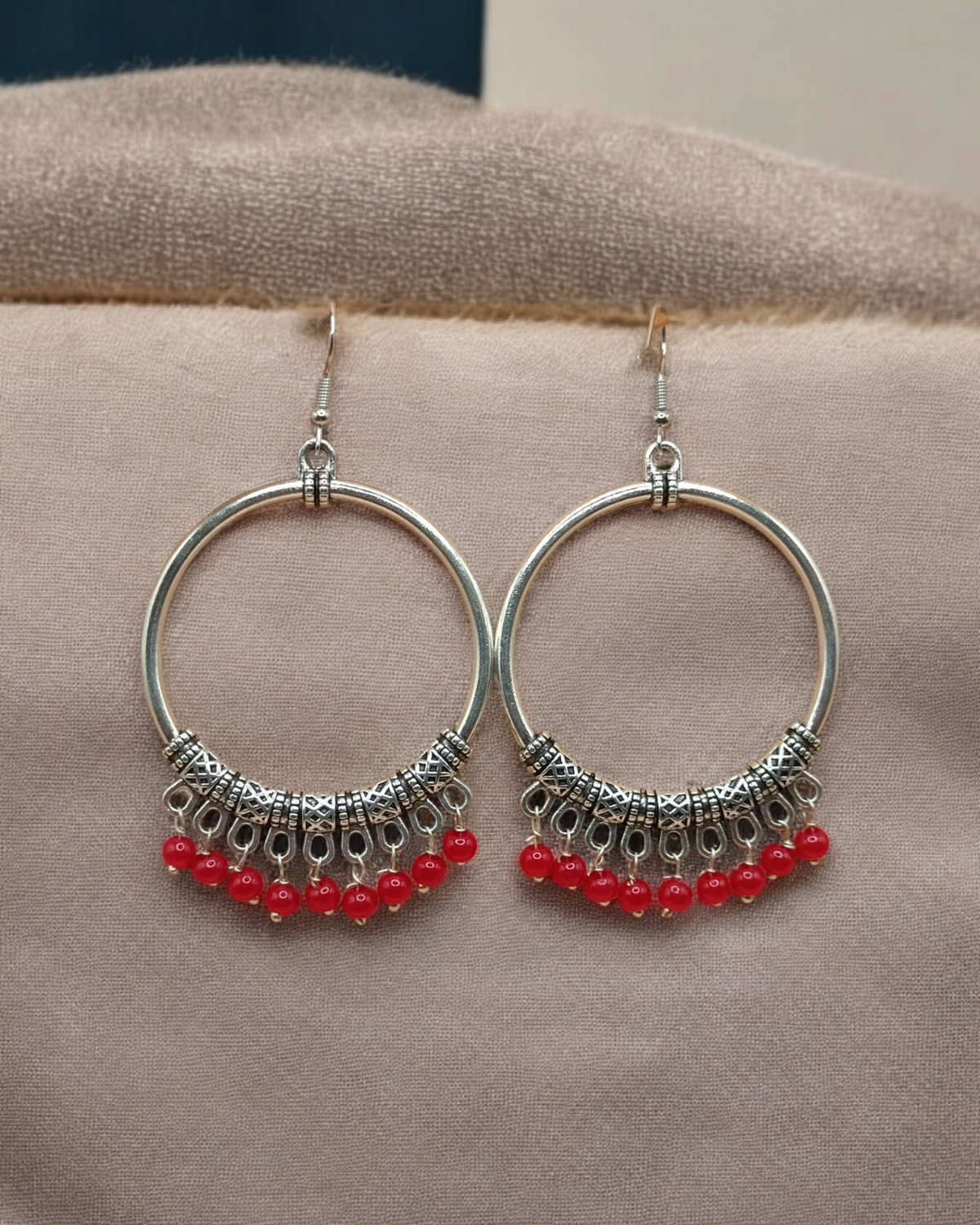 Oxidized Round Pearl Dangler Earrings
