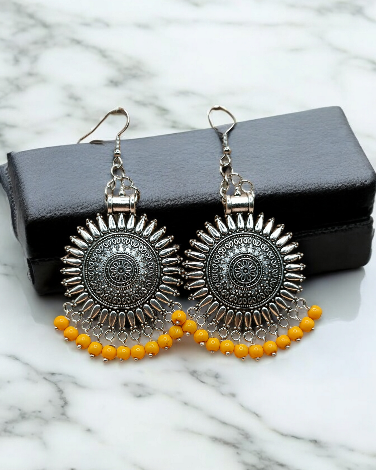 German Silver Jhumkas with Beads