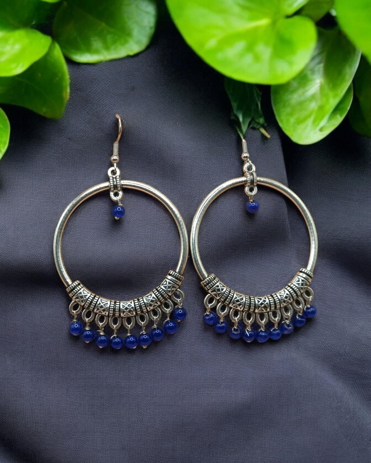 Oxidized Round Pearl Dangler Earrings