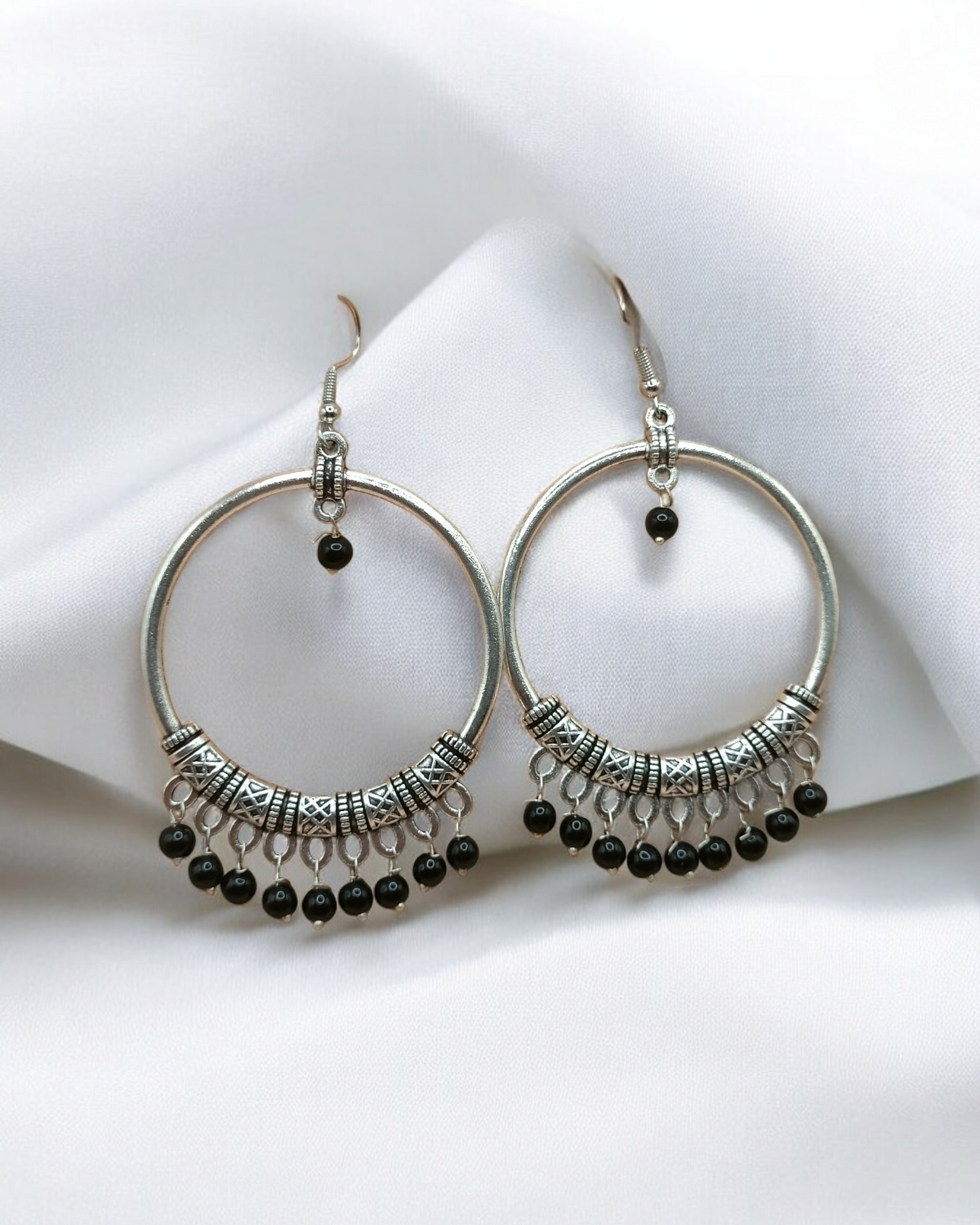 Oxidized Round Pearl Dangler Earrings