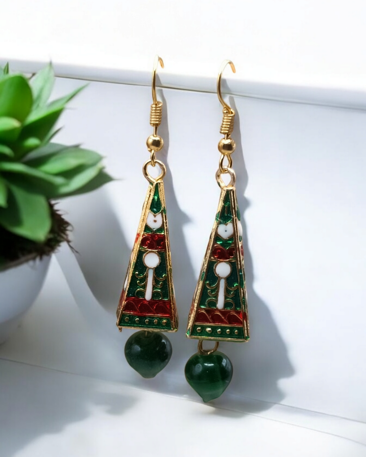 Jaipuri Multicolor Meenakari Pyramid Drop Earrings
