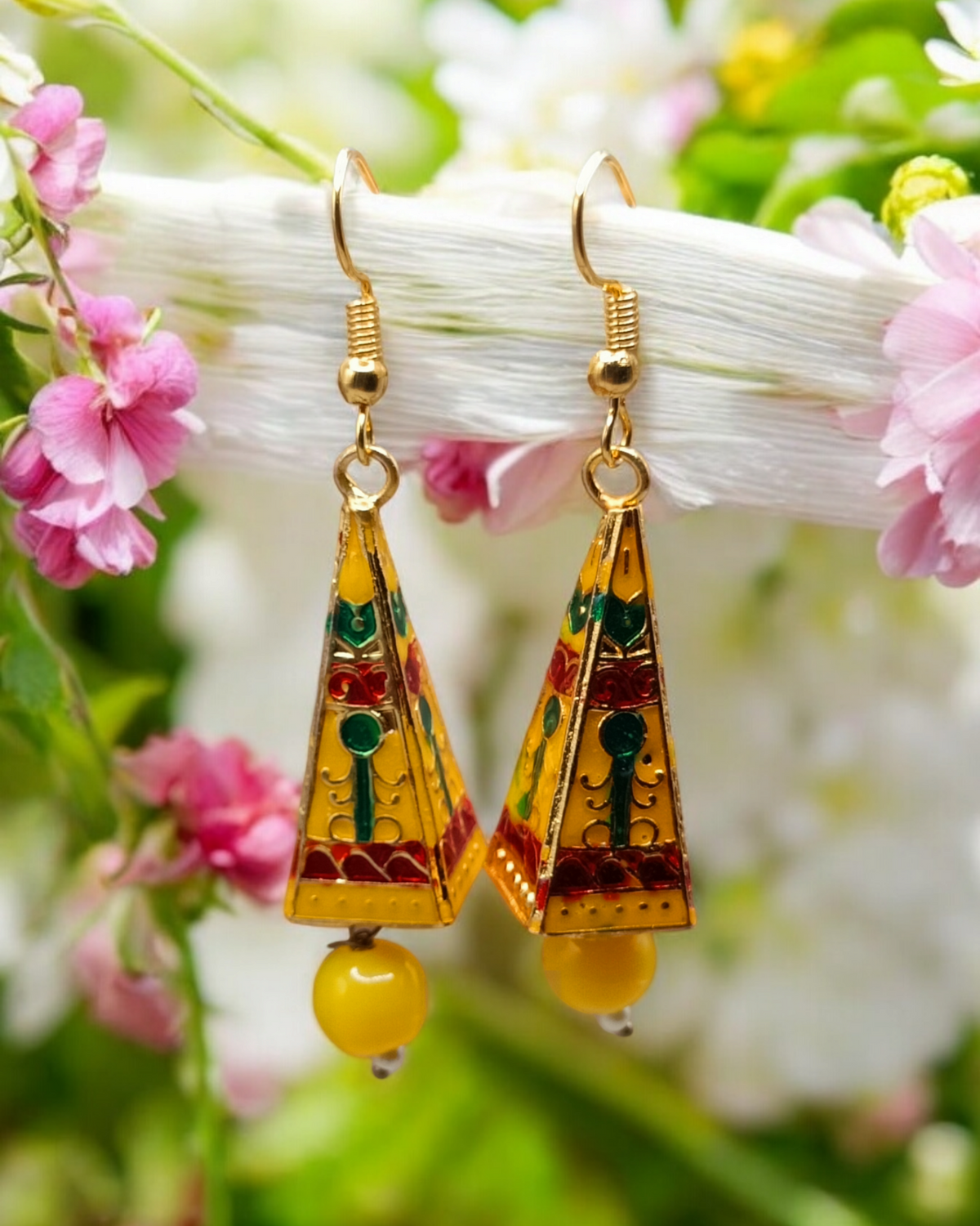 Jaipuri Multicolor Meenakari Pyramid Drop Earrings