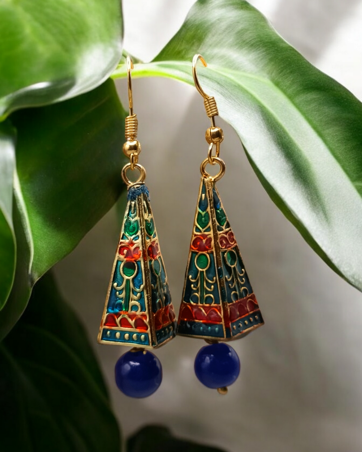 Jaipuri Multicolor Meenakari Pyramid Drop Earrings