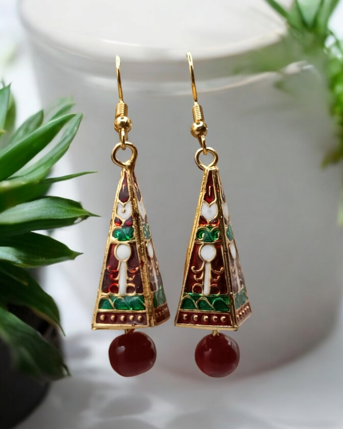 Jaipuri Multicolor Meenakari Pyramid Drop Earrings
