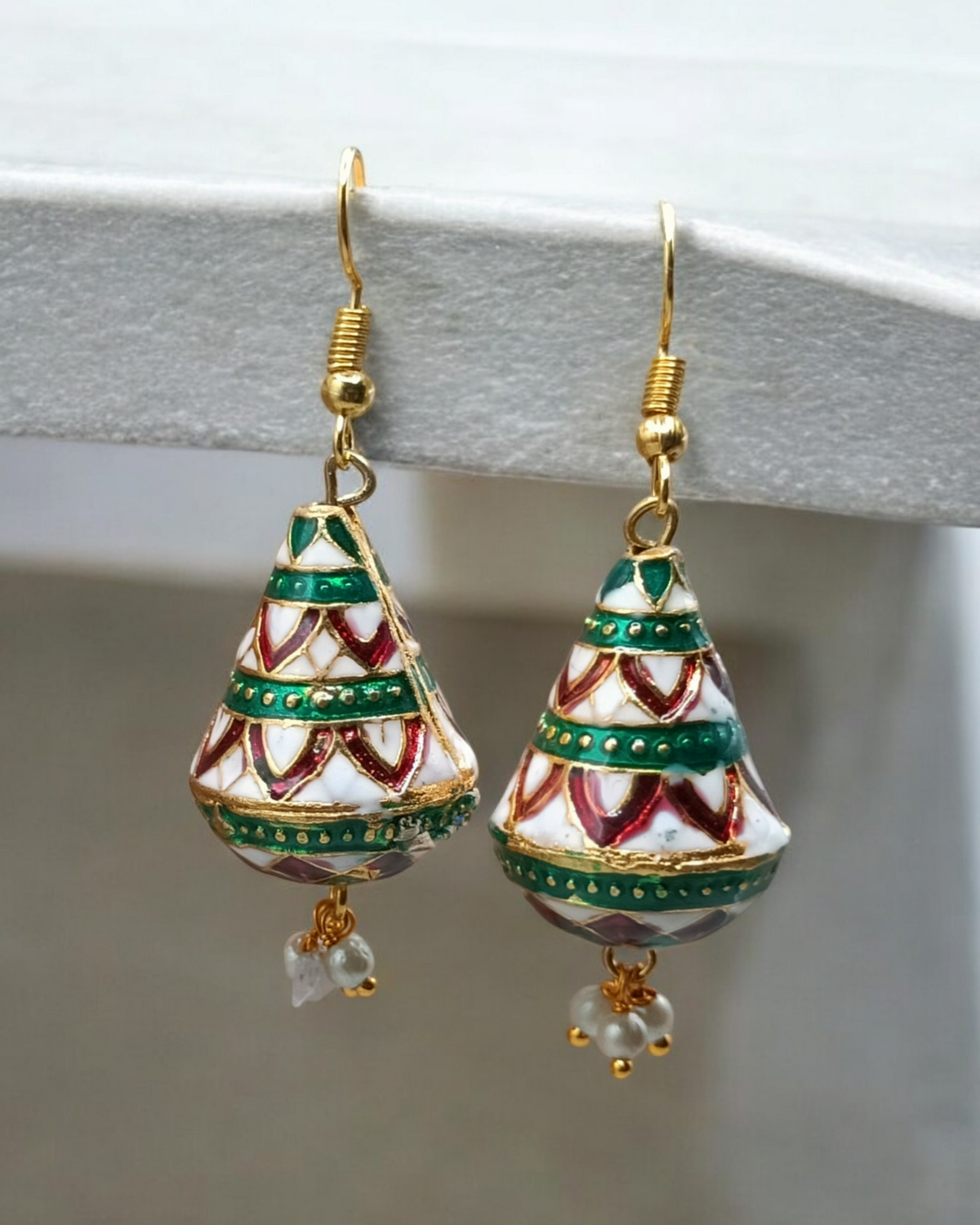 Jaipuri Meenakari Hand-Painted Cone Earrings