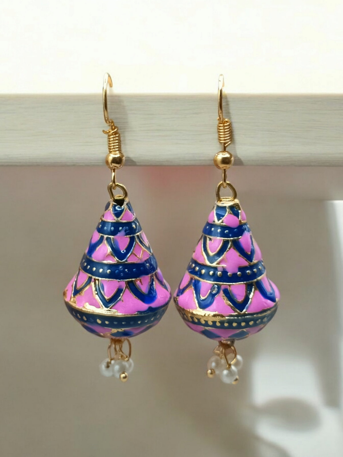 Jaipuri Meenakari Hand-Painted Cone Earrings