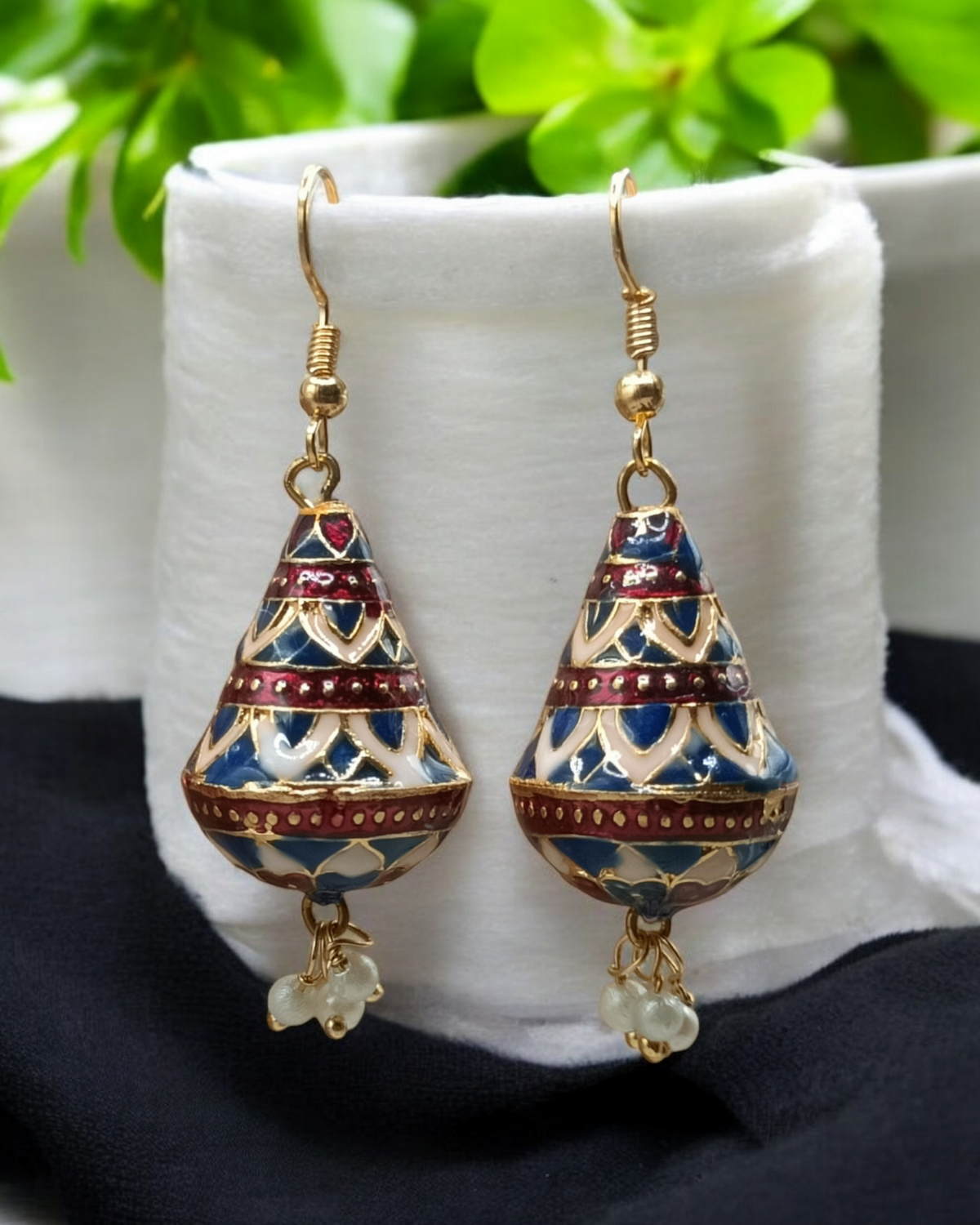 Jaipuri Meenakari Hand-Painted Cone Earrings
