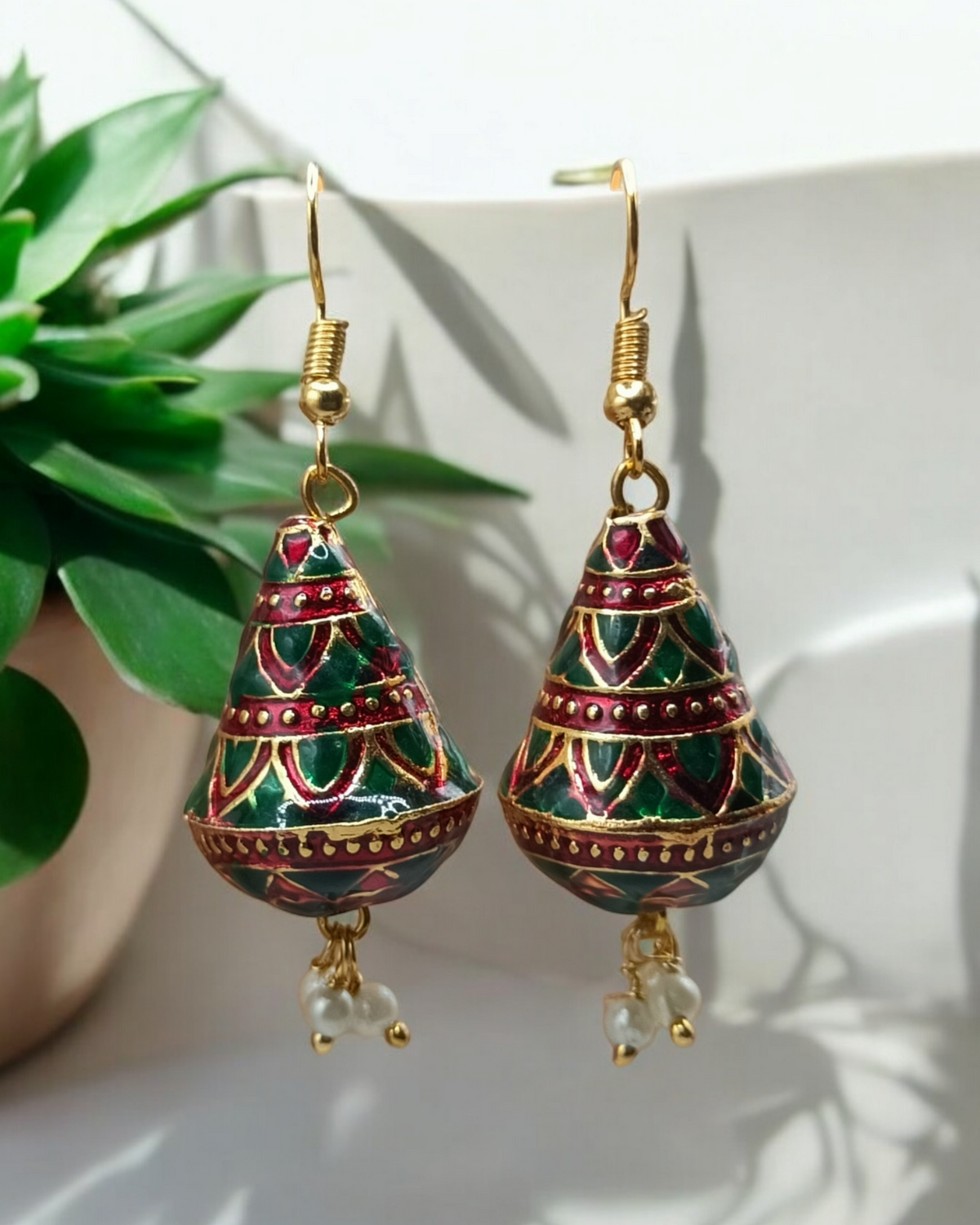 Jaipuri Meenakari Hand-Painted Cone Earrings