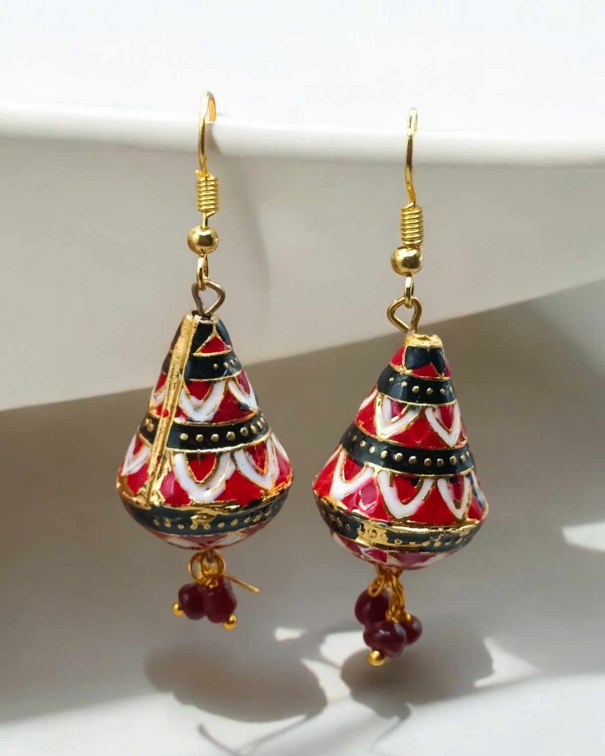 Jaipuri Meenakari Hand-Painted Cone Earrings