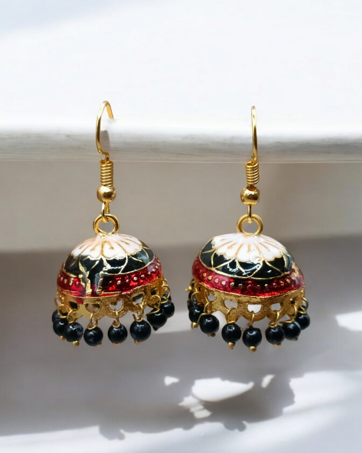 Ethnic Jaipuri Meenakari Hand-Painted Medium Jhumkas