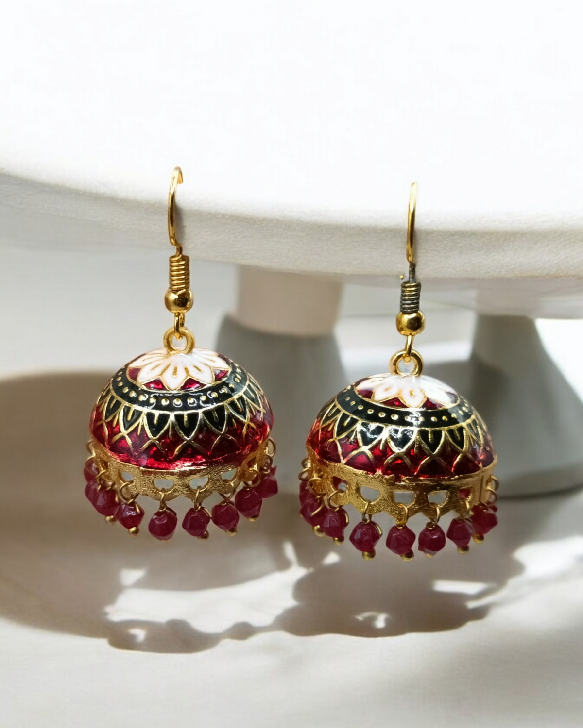 Traditional Jaipuri Meenakari Hand-Painted Medium Jhumkas