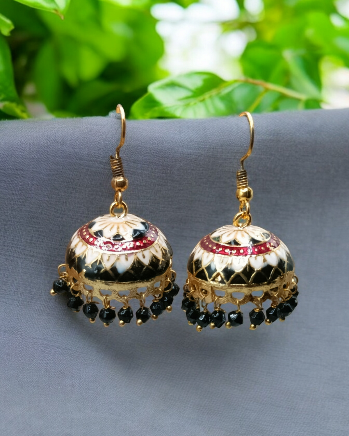 Traditional Jaipuri Meenakari Hand-Painted Medium Jhumkas