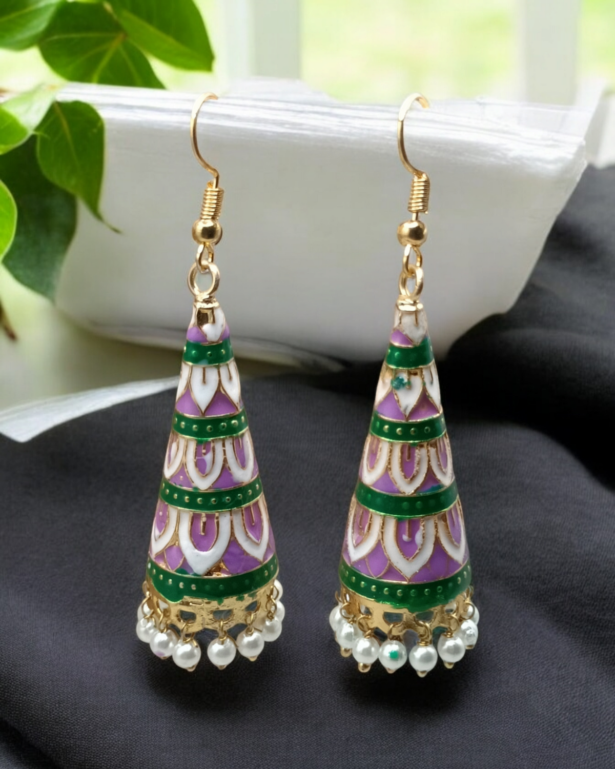 Meenakari Hand Painted Long Cone Earrings