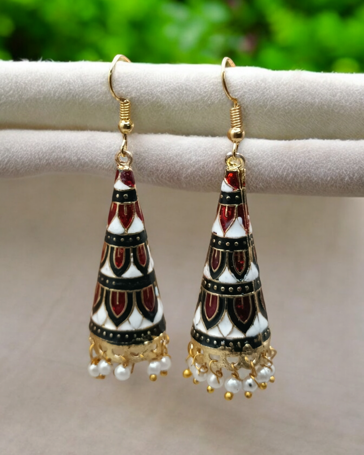 Meenakari Hand Painted Long Cone Earrings