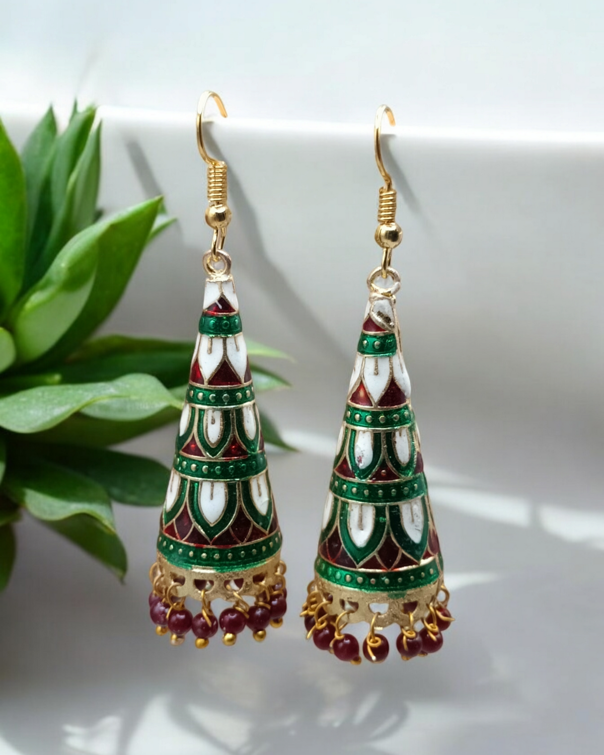 Meenakari Hand Painted Long Cone Earrings