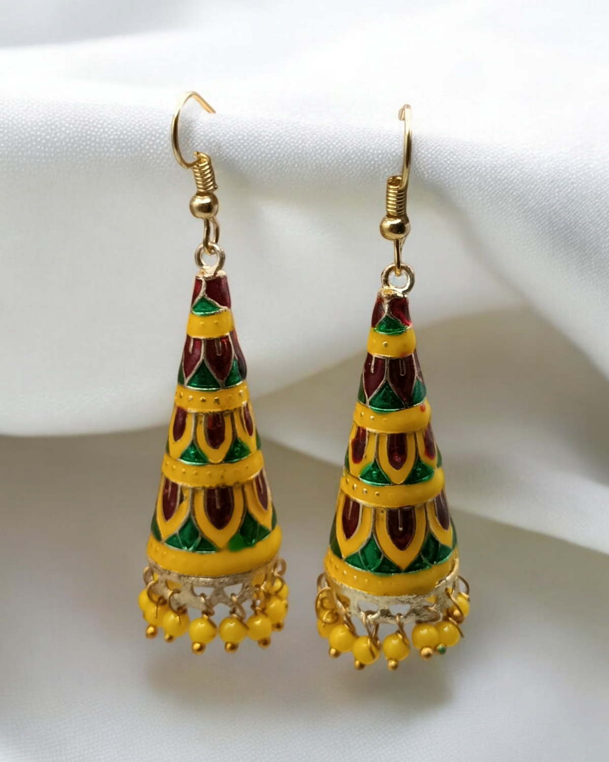 Meenakari Hand Painted Long Cone Earrings