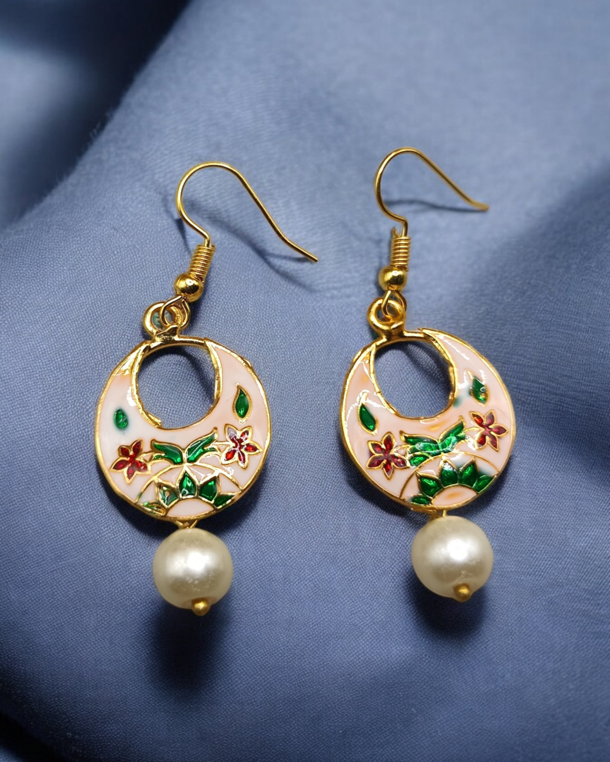 Jaipuri Meenakari Hand-Painted Small Chand Bali