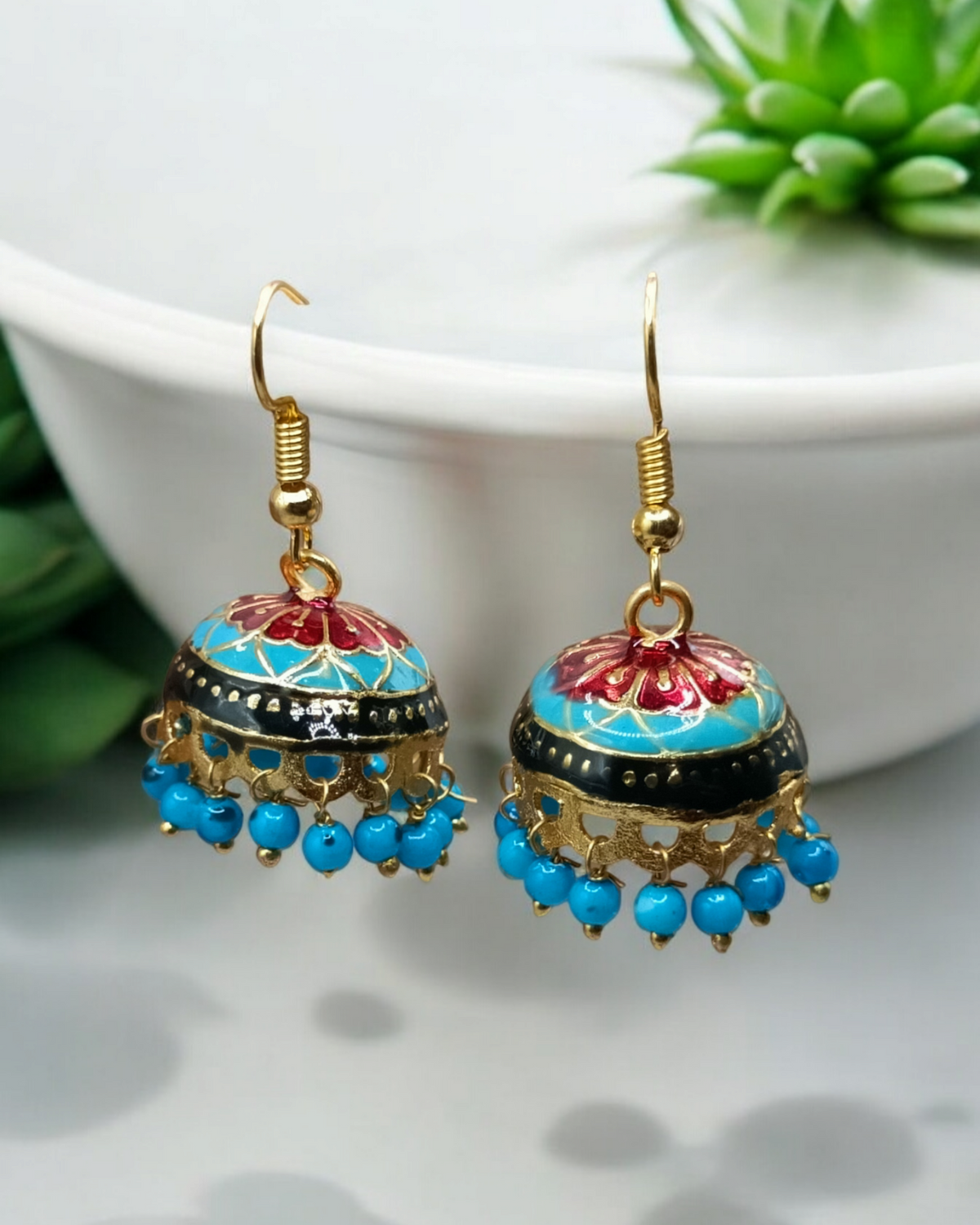 Ethnic Jaipuri Meenakari Hand-Painted Medium Jhumkas