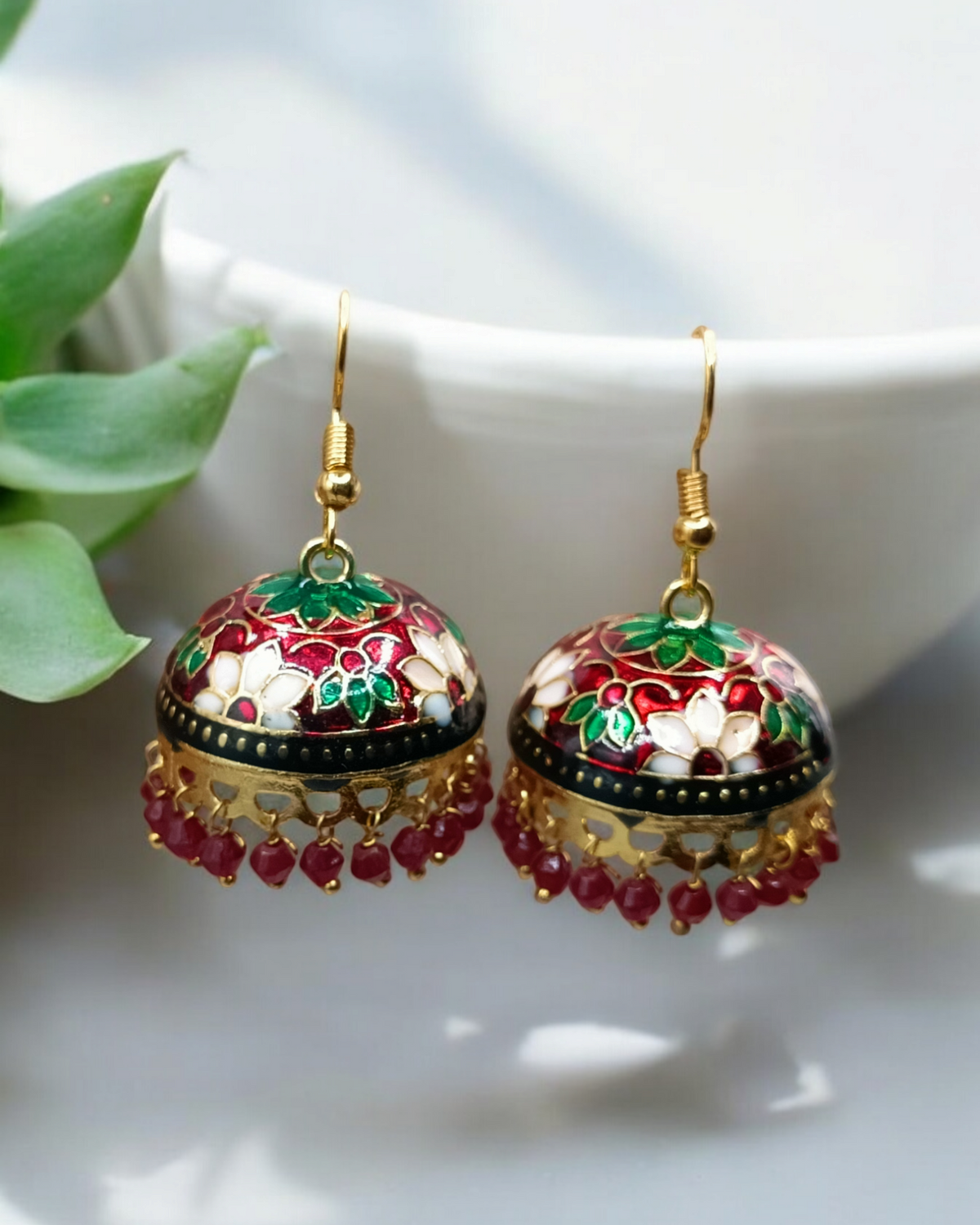Royal Jaipuri Meenakari Hand-Painted Large Jhumka Earrings