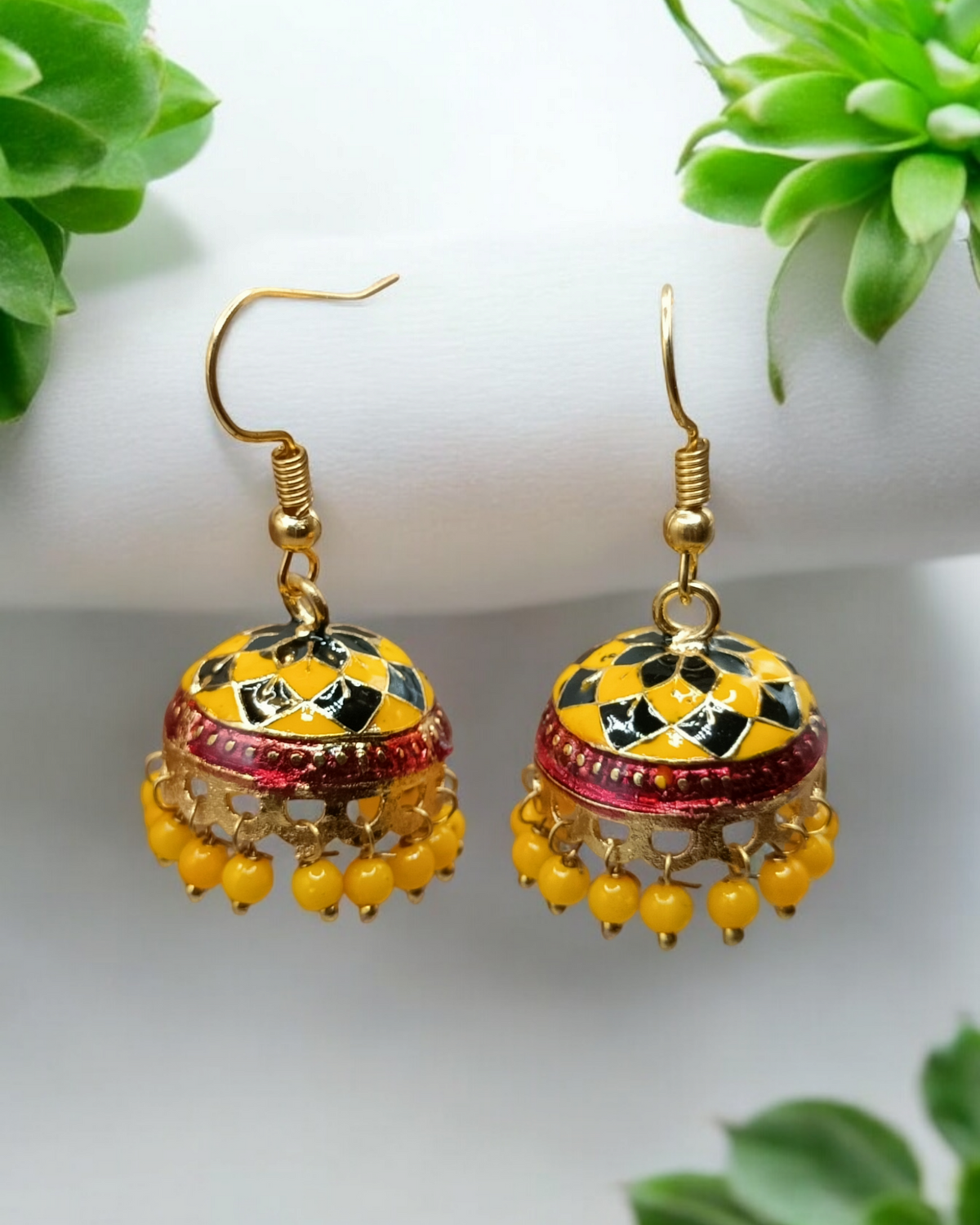 Ethnic Jaipuri Meenakari Hand-Painted Medium Jhumkas