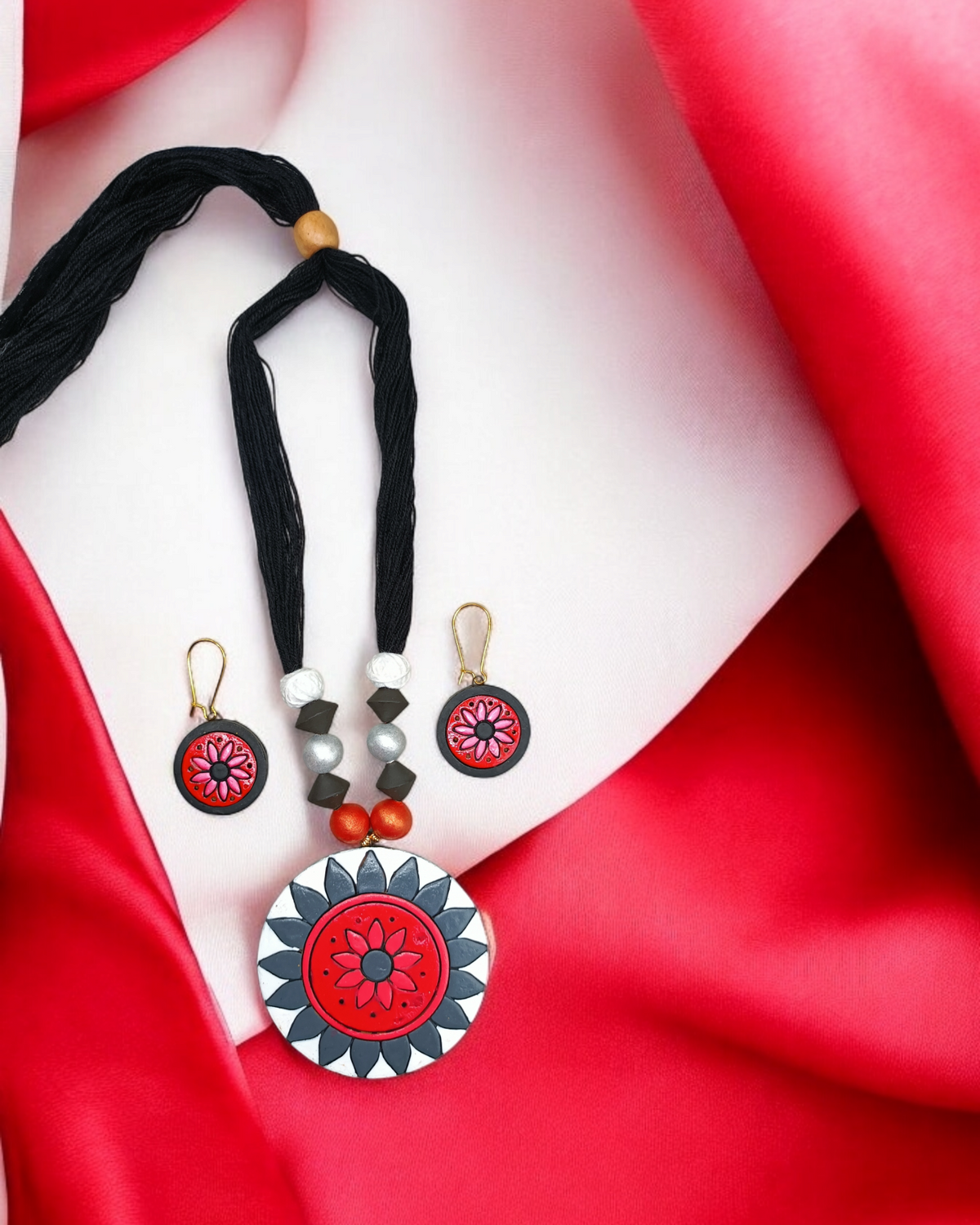 Ethnic Terracotta Necklace Set with Adjustable Cord