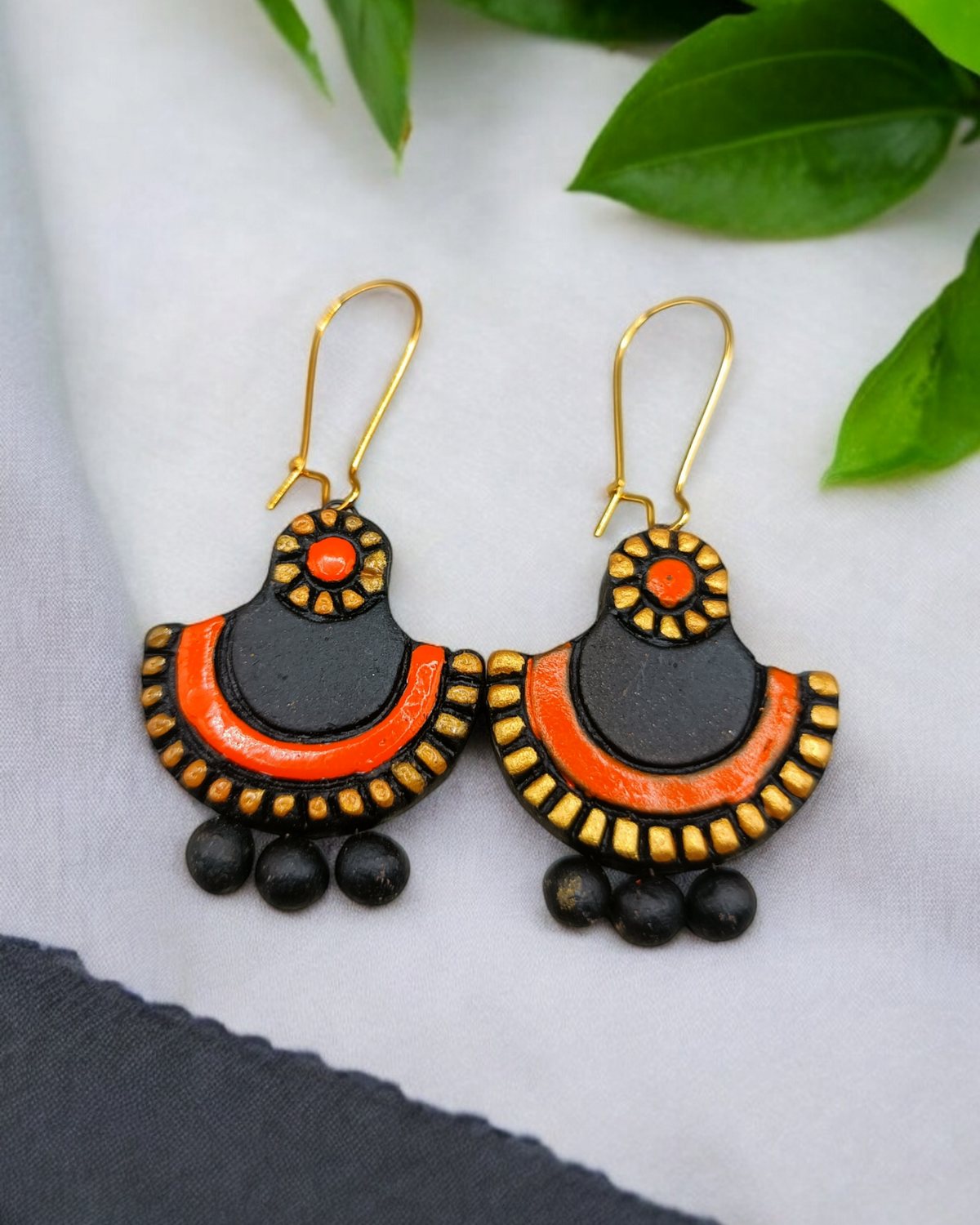 Handcrafted Terracotta Bird Earrings Black
