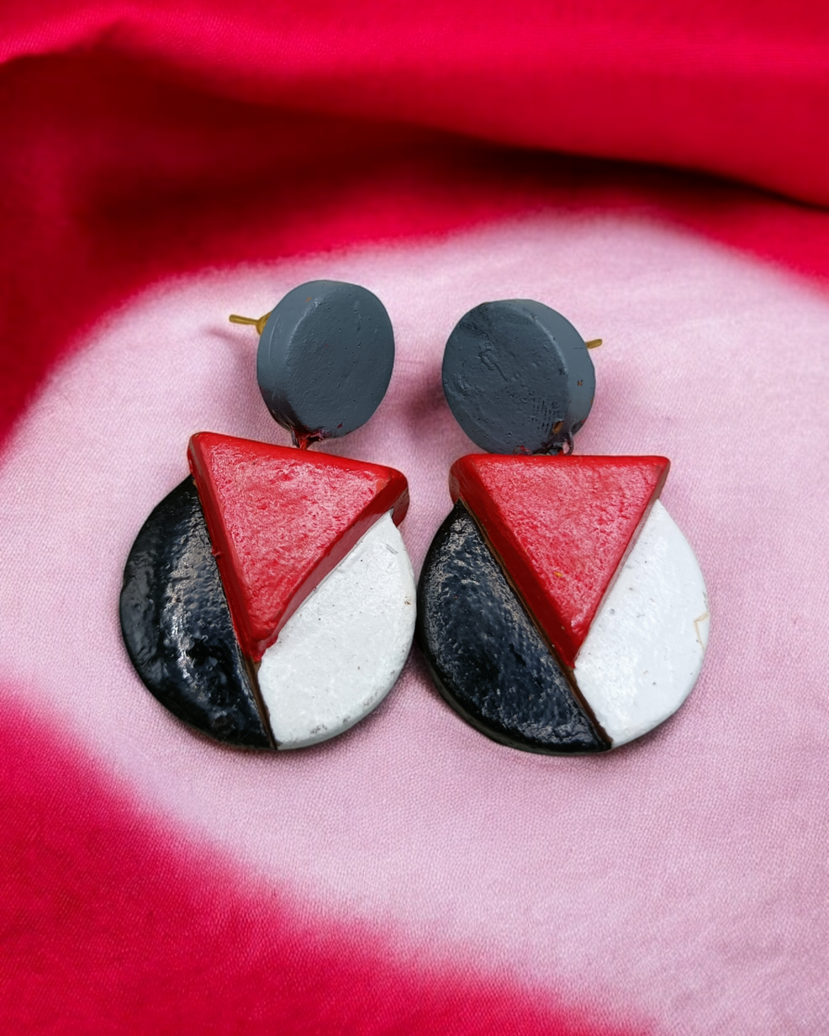 Beautiful Pink and Yellow Drop Terracotta Earrings