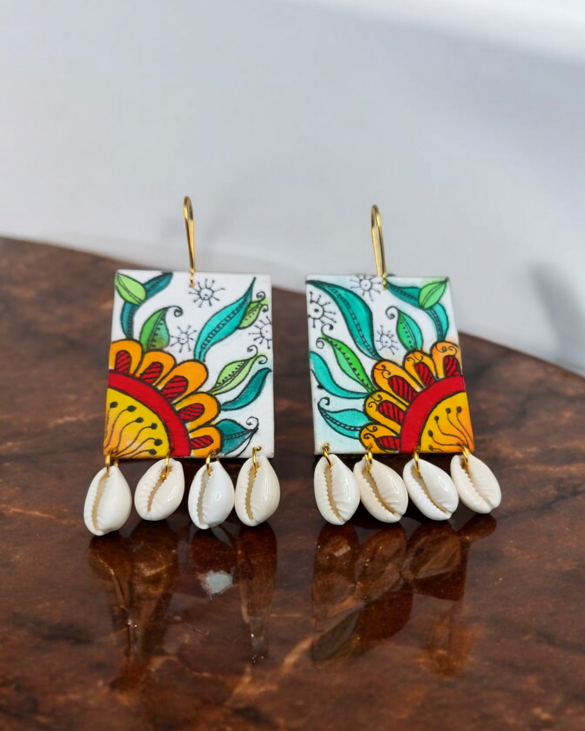 Handmade Fabric Earrings with Seashell Drop – Beach Style