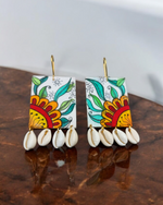 Handmade Fabric Earrings with Seashell Drop – Beach Style