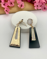 Geometric Triangle Pearl Drop Earrings