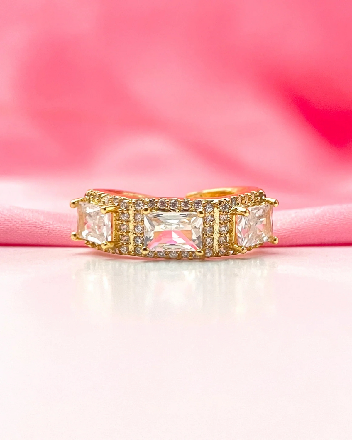 Adjustable Gold Triple Stone Ring
