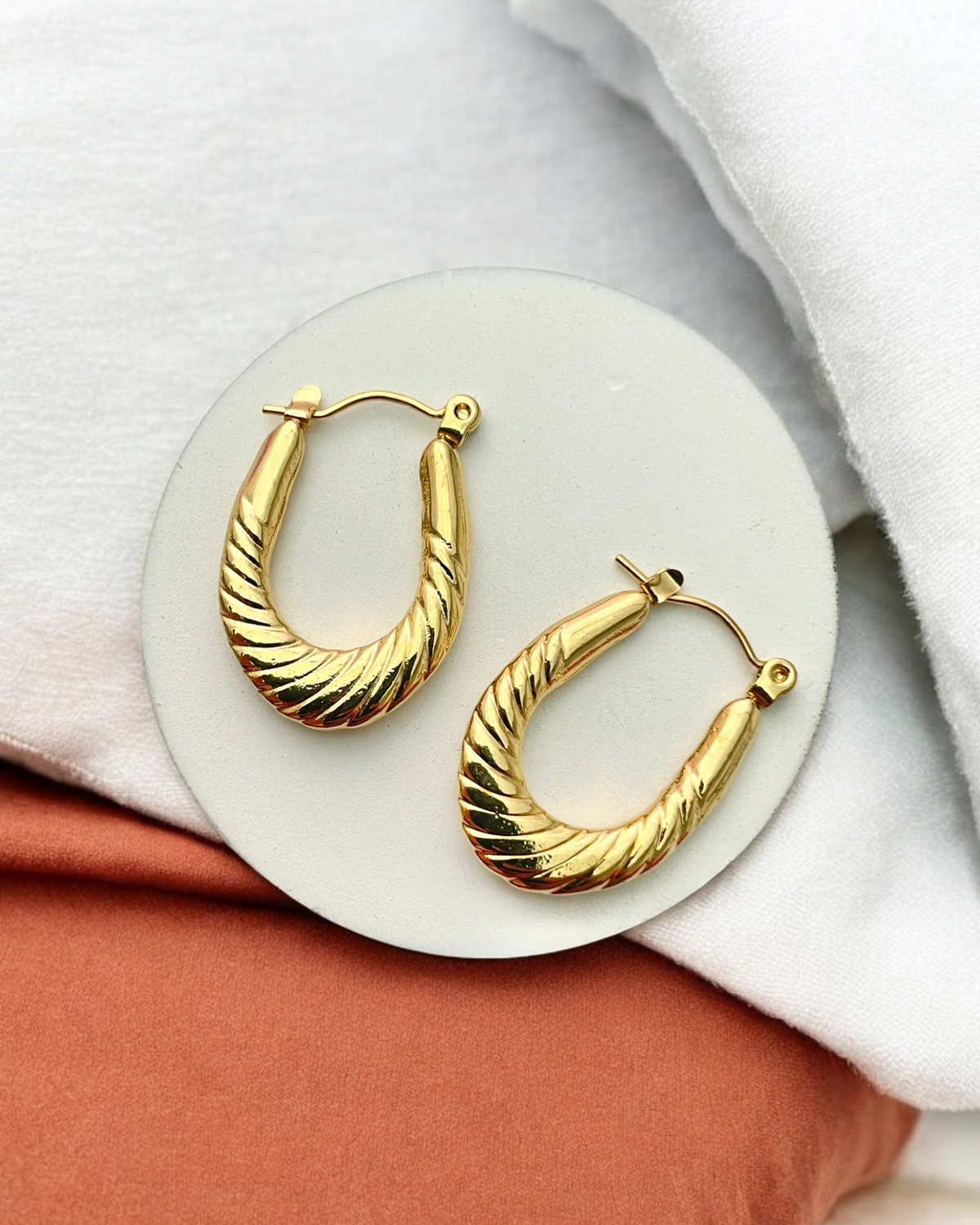 Silver Oval Geometric Stud Earrings