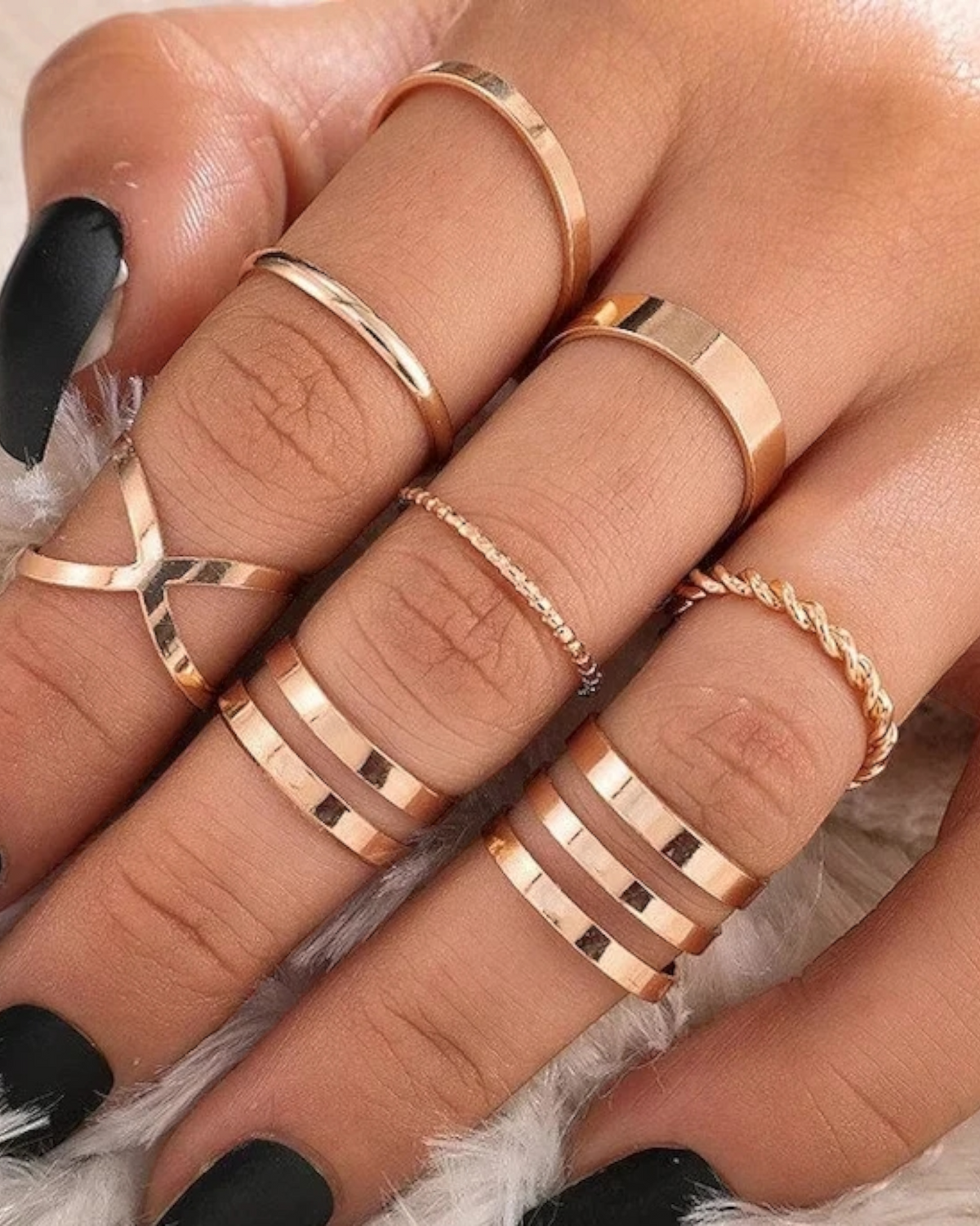 Set of 8 Adjustable Gold Rings