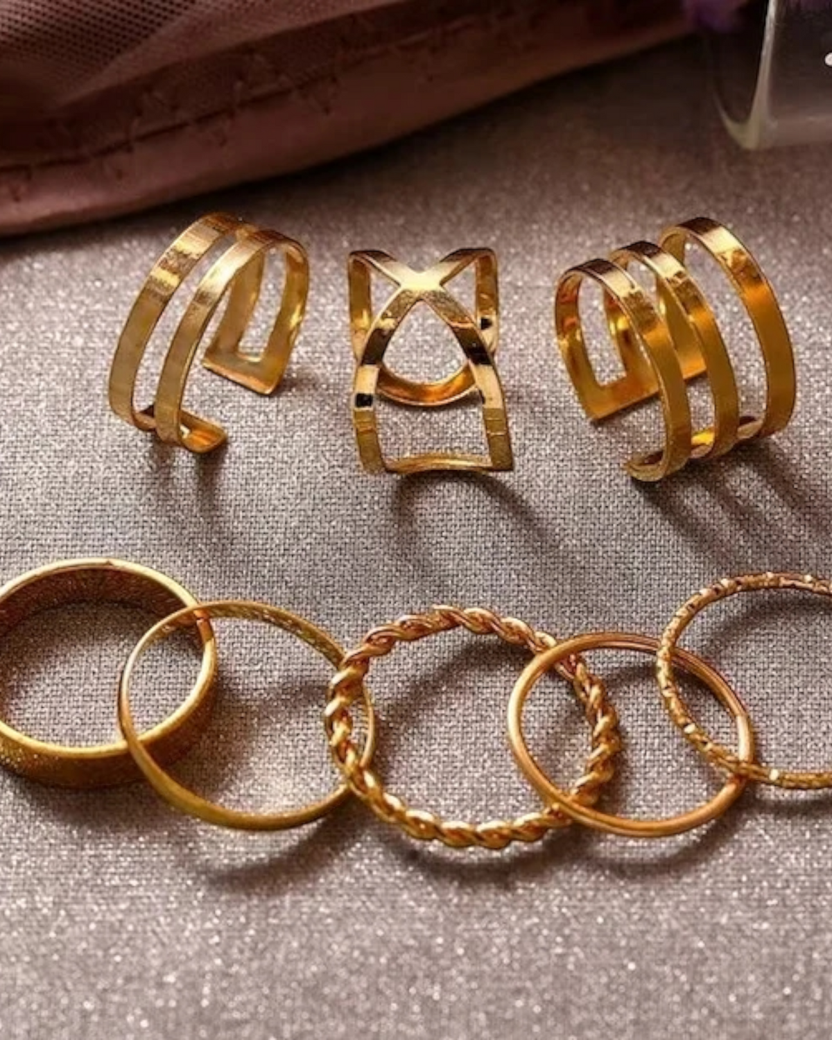 Set of 8 Adjustable Gold Rings