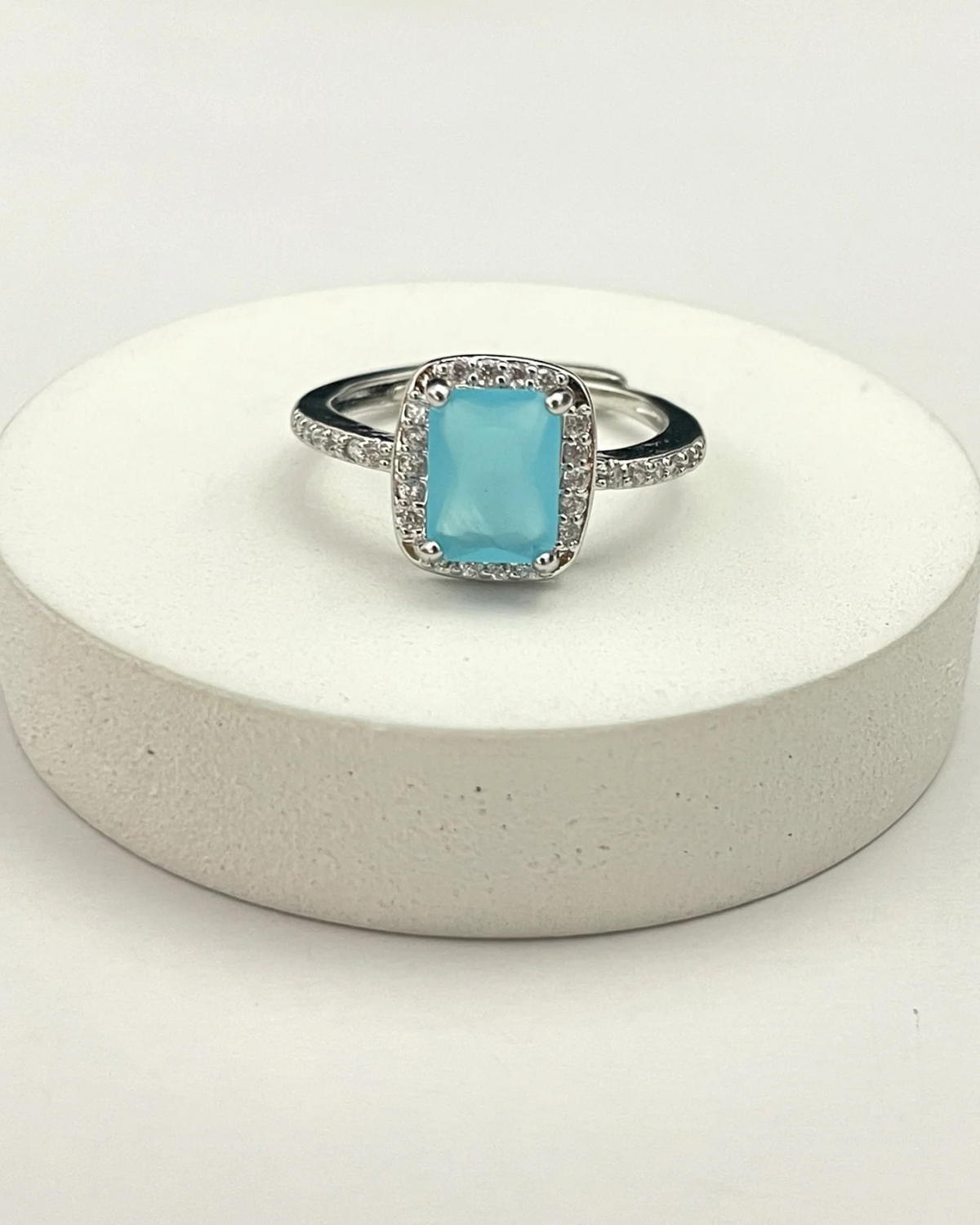 Adjustable Silver Stone Studded Ring