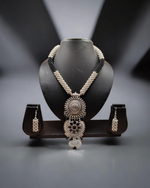 Black Pearl Oxidized Long Necklace & Earrings