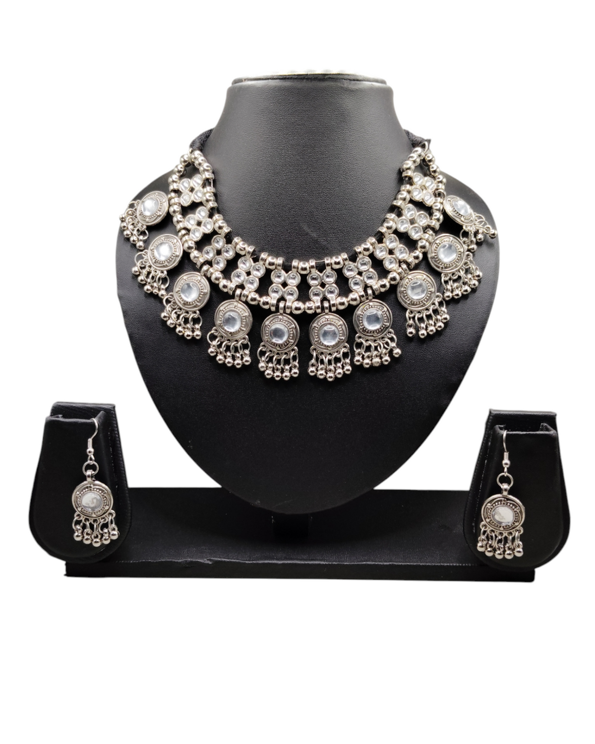 Mirror Work Oxidized Necklace & Earrings