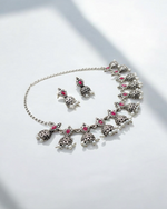 Stone-Studded Oxidized Silver Necklace Set
